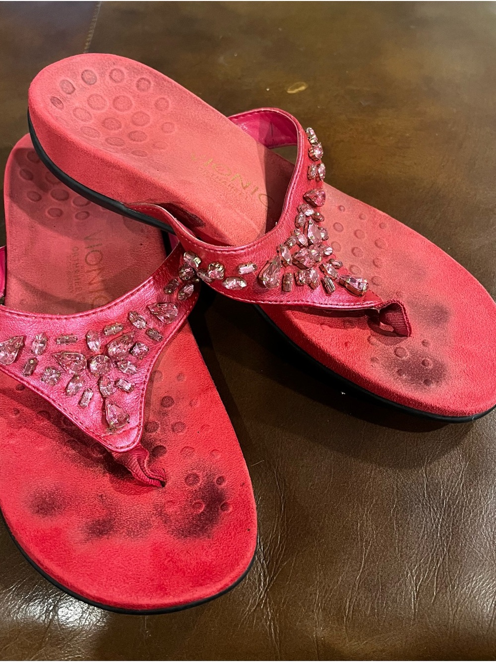 Vionic Hot Pink Jeweled Thong Sandals
